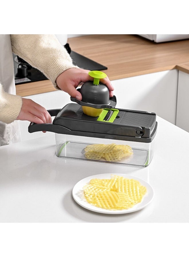 14-in-1 Multifunctional Vegetable Chopper & Mandoline Slicer - Professional Onion Chopper with 8 Interchangeable Stainless Steel Blades, Dicer & Cutter with Large Container for Salad & Meal Prep - Image 3